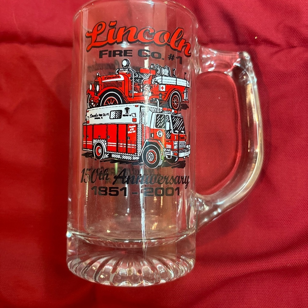 Lincoln Fire company Lancaster PA county is Anniversary Glass Mug 1951-2001